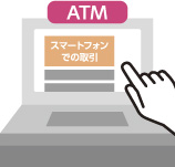 ATMで[スマートフォンでの取引]または[スマホ取引]を選択。